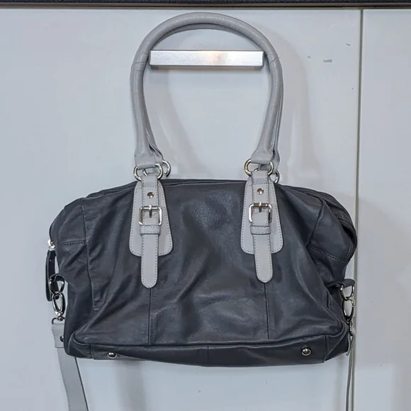 Nina Raye Lamb Leather Chic Sporty Super Soft Luxurious Crossbody Satchel Gray - Picture 11 of 12